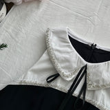 Ruffled Hem Sparkling Pearl Black Dress