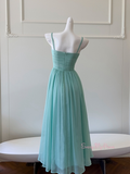 Detachable Long Sleeve Chiffon Blue Pleats Prom Dress