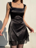 Tie-Shoulder Black Dress with Ruffles