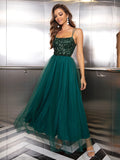 Ceremonial Splendor Strapless Emerald Sequin Dress