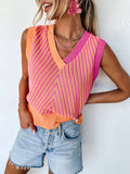 Bold Stripes Trendy V-Neck Knit Top