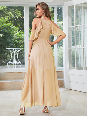 2023 V-neck Champagne A-Line SplitFront Bridesmaid Dress Sassymyprom 2023 V-neck Champagne A-Line SplitFront Bridesmaid Dress Sassymyprom