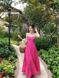 Flowing Tiered Skirt Cerise Dress