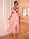 Whimsical Floral Cameo Rose Gala Dress