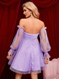 Amethyst Elegance Off-Shoulder Tulle Mini Dress