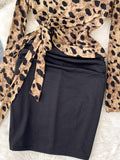 Black Pencil Skirt Leopard Wrap Dress