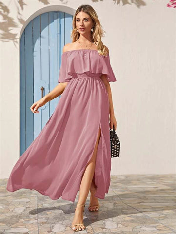 Pink Chiffon Maxi Dress With Slit