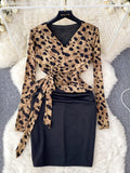 Black Pencil Skirt Leopard Wrap Dress