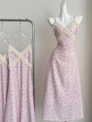 Vintage inspired Criss Cross Pink Floral Cami Dress