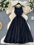 Pearl Trimmed Black Formal Dress