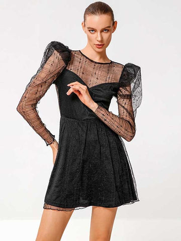 Contemporary Sheer Puffed Sleeve Party Dress