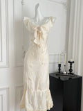 Romantic Off Shoulder Cream Mermaid Style Dress