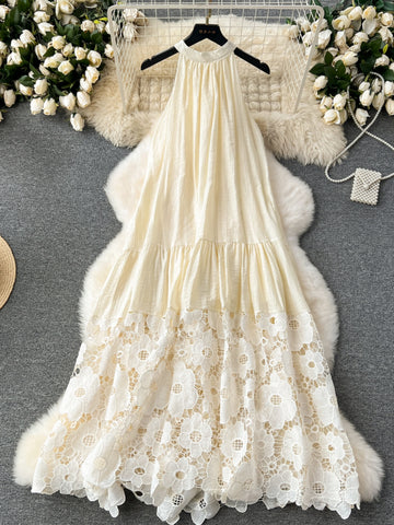 Romantic Halterneck Floral Lace Maxi Dress