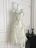 Soft Hued Floral Asymmetric Ruffles Dress