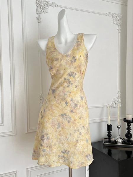 yellow chiffon midi dress Chiffon V Neck Yellow Floral Print Midi Dress – Sassymyprom