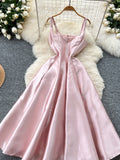 Chic Light Pink Satin Maxi Dress