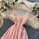 Lace Adjustable Straps Pink Mini Sundress