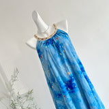 Floral Patterns Blue Halter Neck Embroidered Maxi Dress