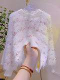 Colorful Beads Fringe White Sweater