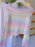 Ruffles Light Knit Off-Shoulder Pastel Sweater