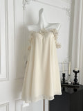 3D Flowers Chic Off Shoulder Cream Dress