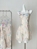 Colorful Floral Butterfly Short Sleeveless Dress