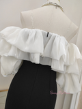 Ruffles Sheath Column Black & White Tea Length Homecoming Dress