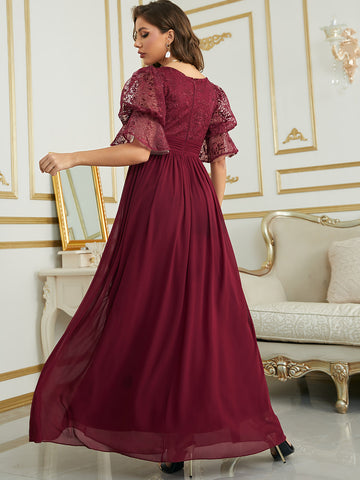 Burgundy Puff Sleeve Chiffon Bridesmaid Dress L / Burgundy
