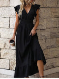 Black Pleated Dress with Asymmetrical Hem