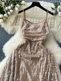 Flowing Glitter-Embellished Evening Dress