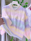 Airy Knit Design Whimsical Stripes Pastel Sweater