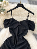 Black Nocturnal Elegance Satin Dress