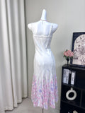 Flower Pastel Ombre Spaghetti Strap White Dress