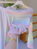 Ruffles Light Knit Off-Shoulder Pastel Sweater