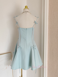 Short Mini Bow Green Spaghetti Straps Homecoming Dress