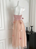 Flower  Romantic Pink Spaghetti Strap Maxi Dress