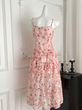 Layers Asymmetrical Pink Floral Strappy Dress