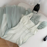 Sage Green Puffy Sleeve Summer Chiffon Long Dress