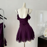 Chiffon Skirt Purple Ruched Bodice Dress