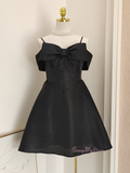 Satin Bow A Line Mini Off The Shoulder Homecoming Dress