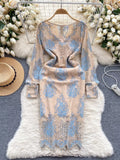 Blue Blossom Lace Long Sleeve Dress