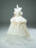 Off The Shoulder Ivory Flower Layers Prom Dress