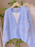 Beaded Embellishments Stylish Blue Cardigan