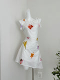 Tie Strap Flattering Fit Printed White Sundress
