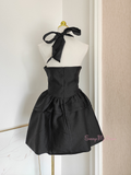 Short Mini Satin Halter Black Homecoming Dress