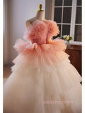 Romantic Pink Tulle Ball Gown Ombre Tiers Prom Dress