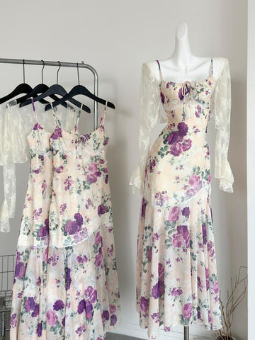 Tie front Vintage Inspired Cream Floral Dress