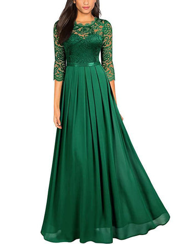 Green Lace A Line Half Sleeve Maix Dress