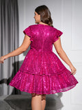 Pink Panache Glitter Tiered Skater Dress