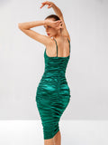Liquid Jade Velour Ruched Party Dress